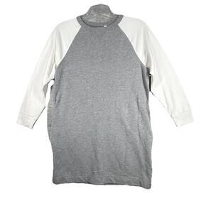 Gap Dress Women Small Petite Gray White Raglan Baseball Sweatshirt Dress Neutral